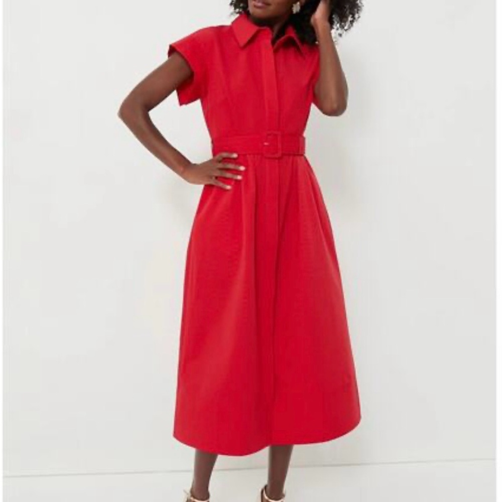 Tuckernuck Red A-Line Midi Dress with Notched Collar